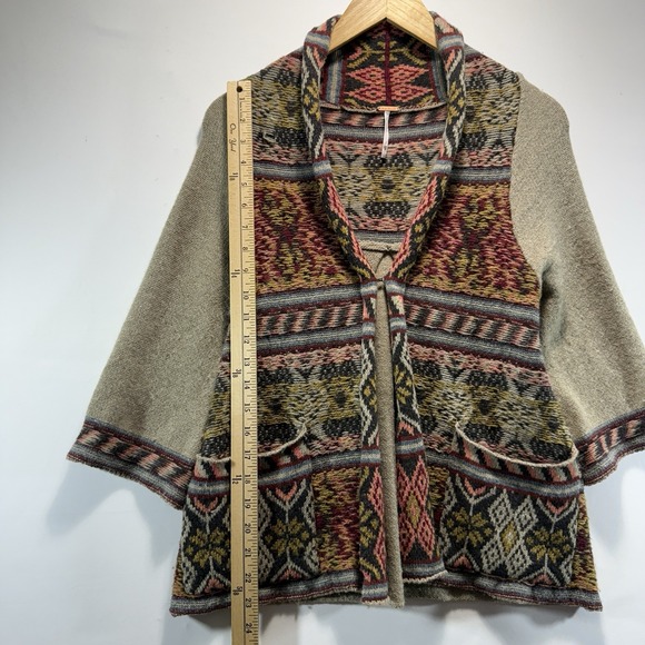 Free People Sweater Womens XS Wool Blend Boho Fuzzy Fair Isle Cardigan Pullover - Picture 3 of 12